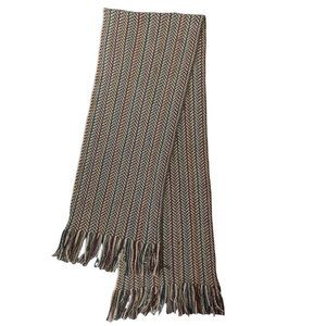 Scarf Chevron Earth Tones Fringe Brown Tan Maroon Green Knit Soft 66 inches Long